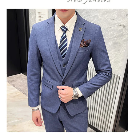 Men's 3-Piece Slim Fit Suit – Smart Casual Blazer, Vest & Pants for Business, Wedding & Formal Occasions