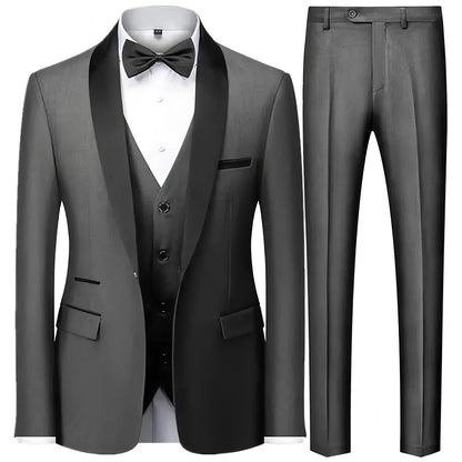 Ensemble Blazer Noir Homme Automne Mariage Soirée 3 Pièces Grande Taille Manteau Blazer, Pantalon et Gilet Homme Noir Mode Costumes Slim Fit