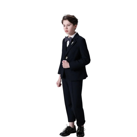 Boys Wedding Birthday Party Outfit Children's Piano Performance Costume Kids Blazer Vest Pants Bowtie 4Pieces Clothes Set