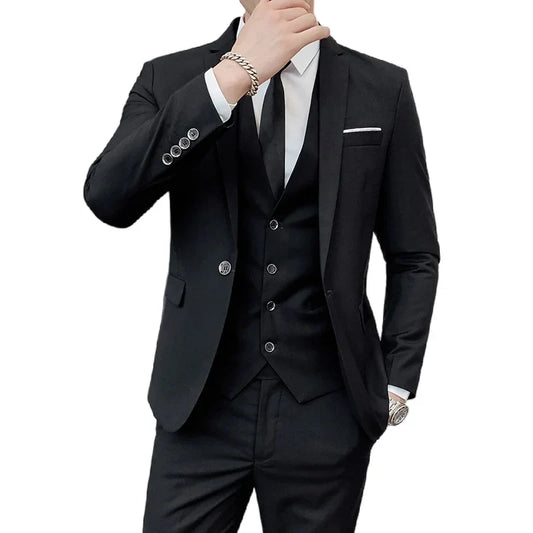 Men's 3-Piece Suit Smart Casual Slim Fit Business Wedding Formal Set