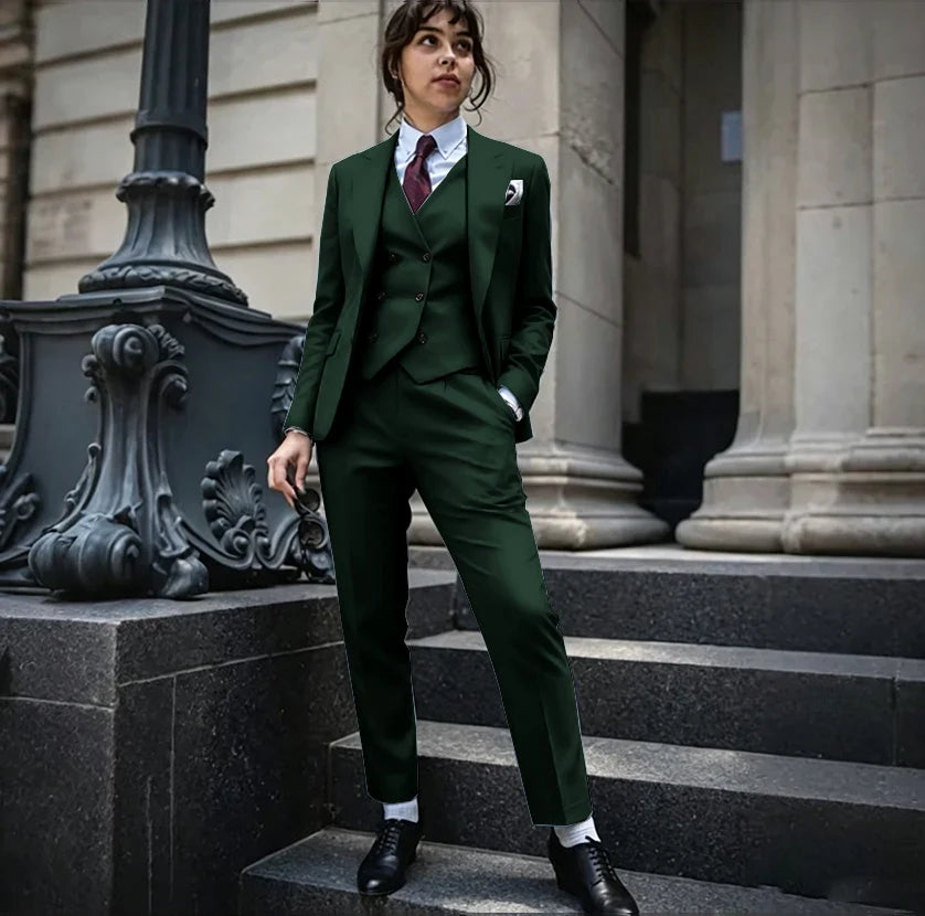Powerful Black Women 3 Piece Suit Classic Single Breasted Jacket Vest Pants Set Elegant Office Business Formal Lady Outerwears