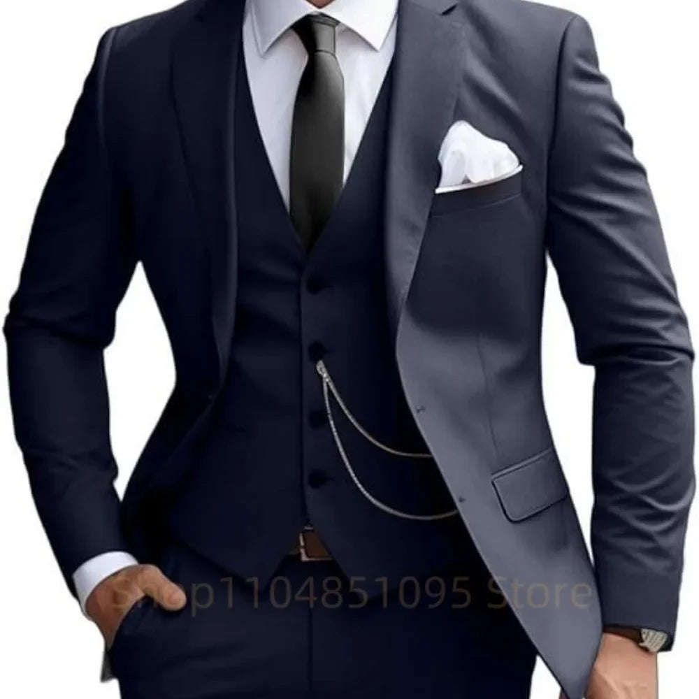 Elegant Mint Green 3 Piece Men's Suit Groom Tuxedos Business Suits Slim Fit Notch Lapel Blazer Vest Pants for Wedding Party Prom