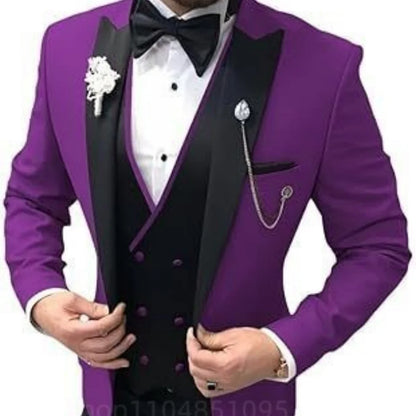 3 Piece Wedding Suits for Men Peak Lapel Single Breasted Tuxedo Jacket Vest Pant Groom Business Fashion Party Set