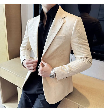 British Style Velvet Men Blazers Autumn Winter Slim Fit Casual Business Suit Jackets Wedding Groom Banquet Formal Coats