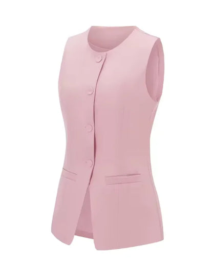 Women’s Vest Button Waistcoat Outwear Sleeveless Round Neck Solid Color Slim Fit Tops Chic  Casual Suit Vest Tops