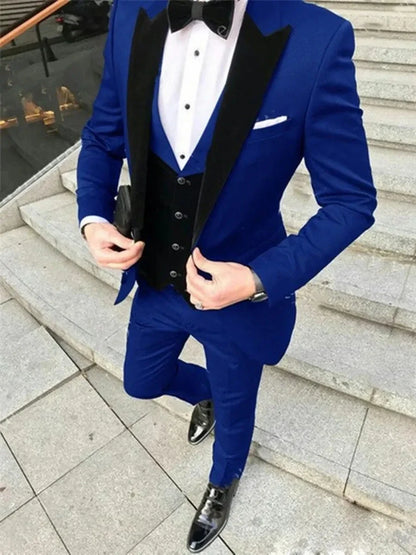 Royal Blue Blazer Pants Black Vest Business Suits Causal Suits Groom Tuxedos For Wedding Terno Masculino Costume Homme 3pcs