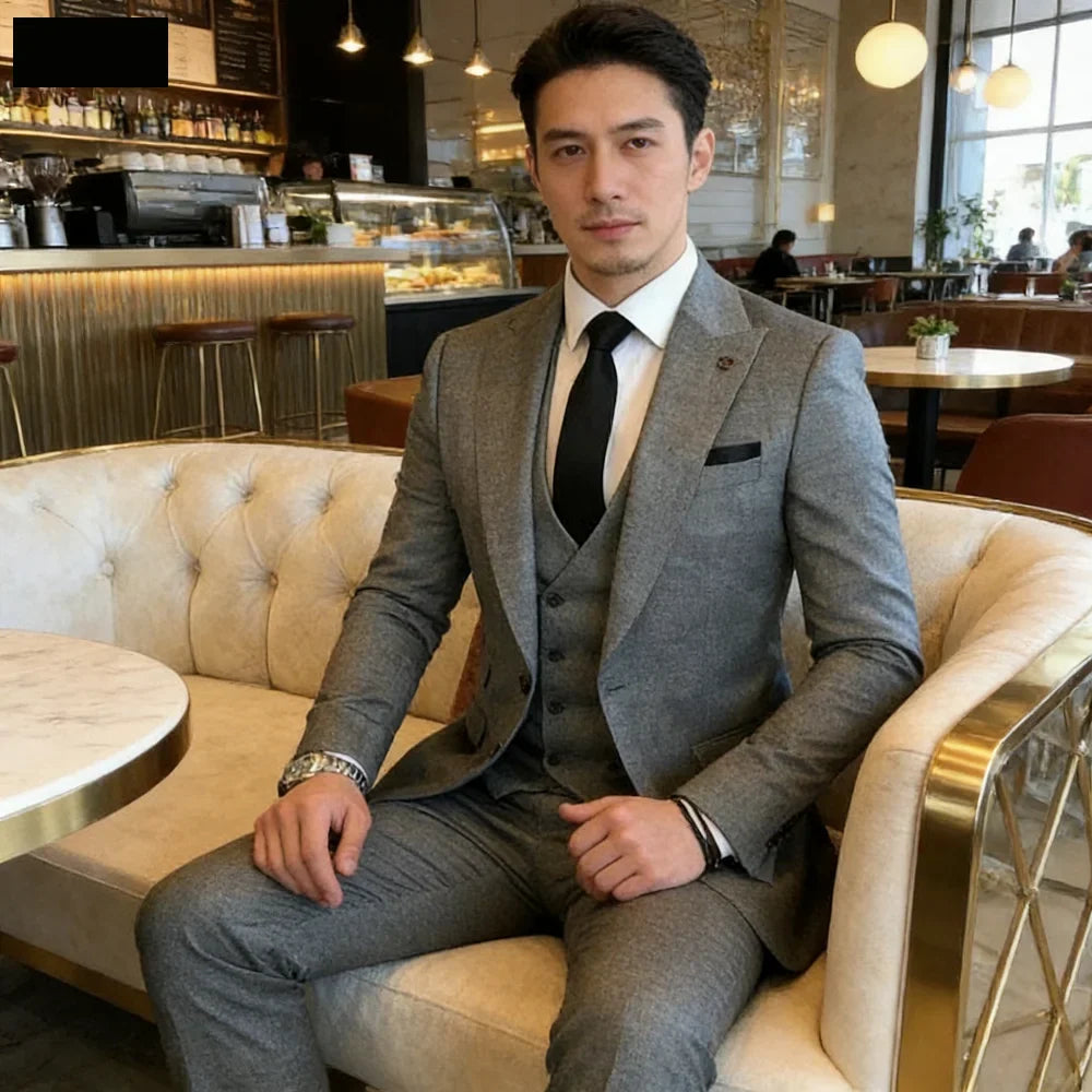 Men's Slim Fit Suit Set One Button Peak Lapel Jacket and Trouser for Weddings and Formal Events