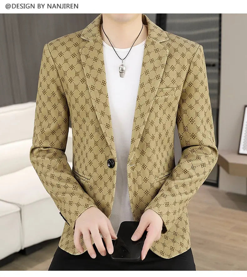 Blazer Men's Fashion Outdoor Travel Gentleman Wedding Slimming Business Versatile Letter Youth Casual Korean Formal Wear Blazer