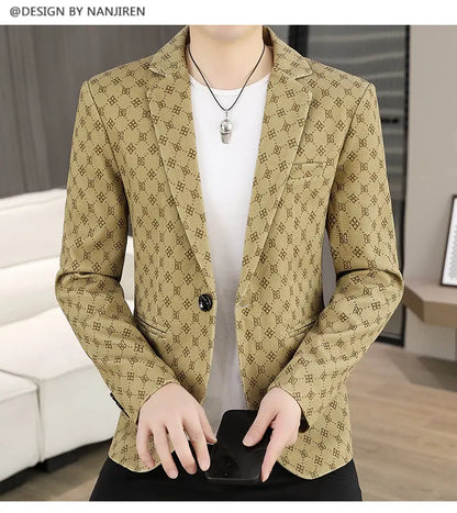 Blazer Men's Fashion Outdoor Travel Gentleman Wedding Slimming Business Versatile Letter Youth Casual Korean Formal Wear Blazer