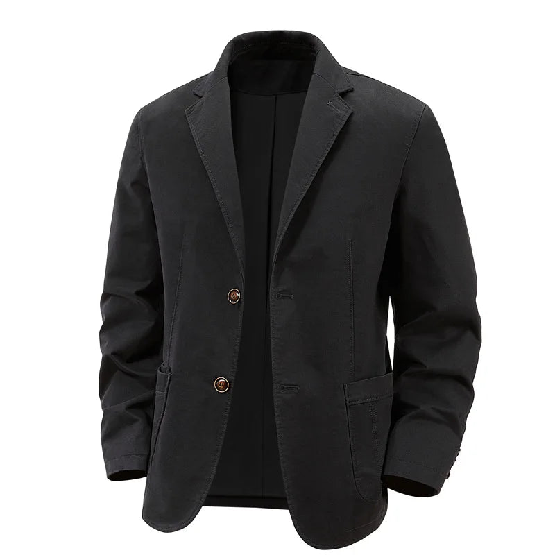KIDWHXR Blazer Men Loose Turn Down Collar Single-breasted Male Outerwear Retro Business Casual Long Sleeve Pocket Man Suit Coat