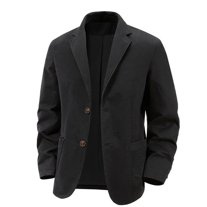 KIDWHXR Blazer Men Loose Turn Down Collar Single-breasted Male Outerwear Retro Business Casual Long Sleeve Pocket Man Suit Coat