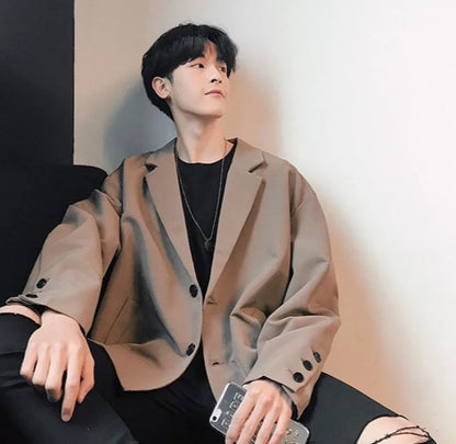 Men's Spring Korean Style Retro Blazer Ins Trendy Hong Kong Style Cool Jacket Viral Vintage Casual Suit Outerwear New