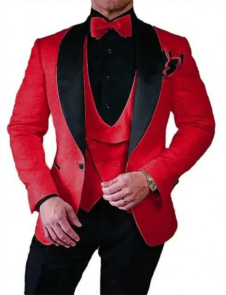 Navy Blue 3 Pieces Groom Tuxedos Groomsmen Mens Wedding Suits Prom Dress Casual Men Suits (Jacket+Pants+Vest)