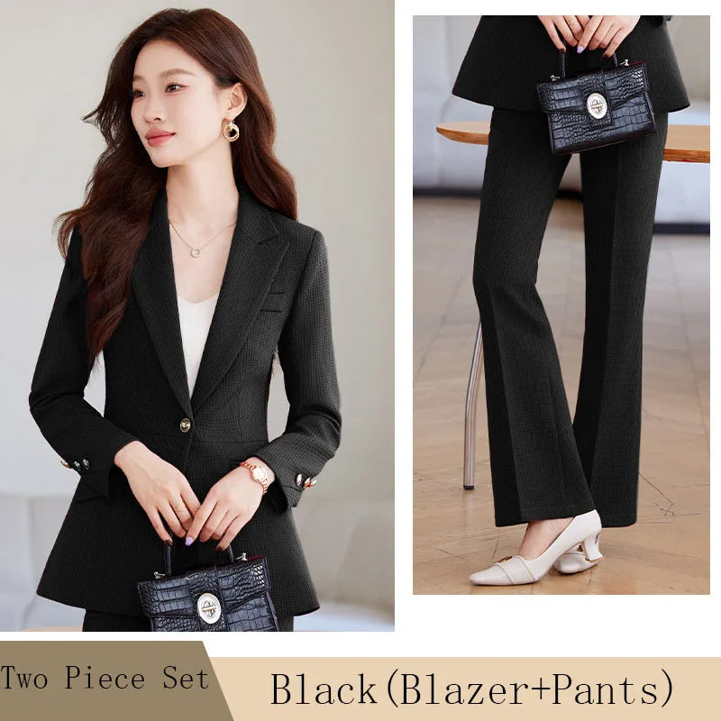 Casual Blazer Suits for Women Office Wear Long Sleeve Single Button Jacket 2 Pieces Set Chic Fashion Pant Suits Elegant Ladies