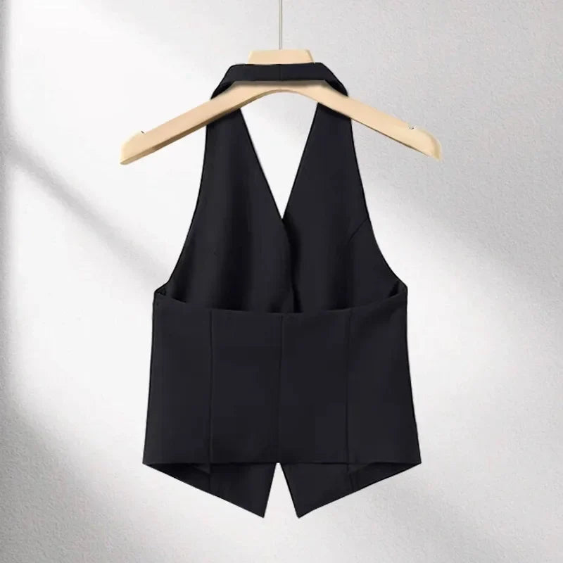Women's Suit Vest Spring Summer New Neck-hanging Sleeveless Backless Vest Versatile Ladies Top Female Waistcoat Chaleco Mujer