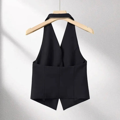 Women's Suit Vest Spring Summer New Neck-hanging Sleeveless Backless Vest Versatile Ladies Top Female Waistcoat Chaleco Mujer