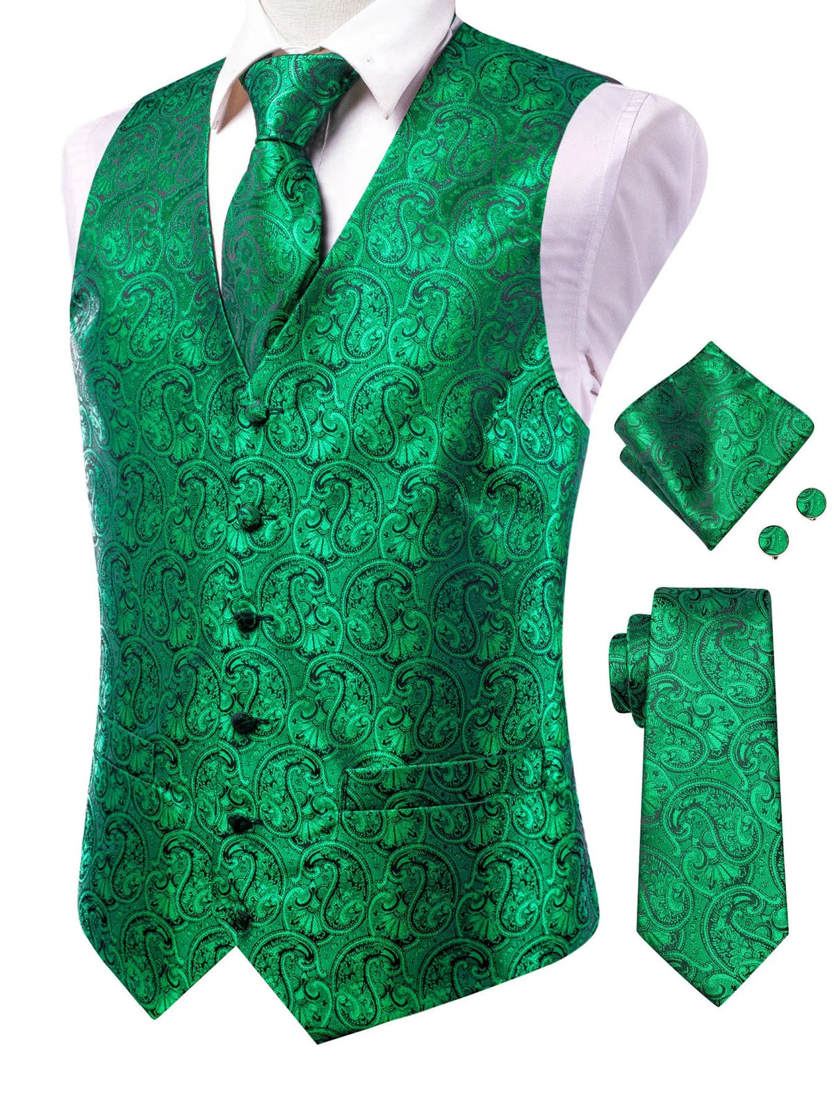Men's Suit Vest Set Paisley Jacquard Single Breasted 4-Piece Wedding & Banquet