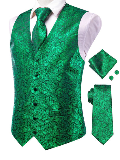 Men's Suit Vest Set Paisley Jacquard Single Breasted 4-Piece Wedding & Banquet