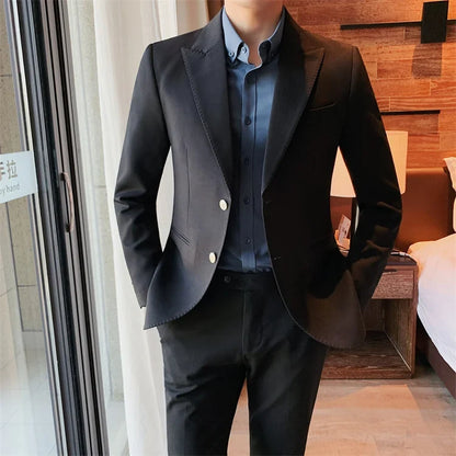 2022 Classic Green Blue Jacket Uniform Groom Tuxedos Mens Wedding Suits Peaked Lapel Man Business Blazer Groomsmen Prom Dress