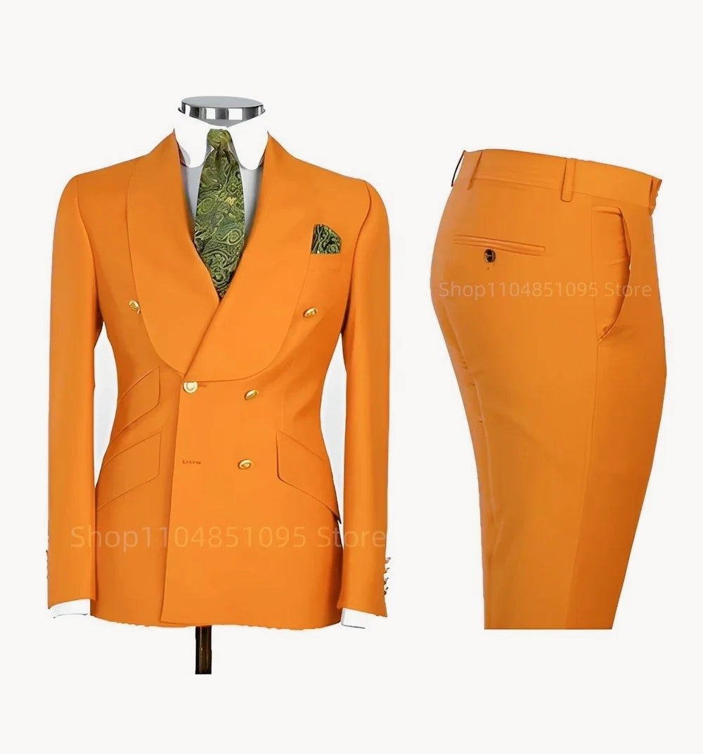 Solid Slim Fit 2 Piece Wedding Men's Tuxedos Formal Groom Suits with Shawl Lapel Blazer And Pants for Prom Party Best Man