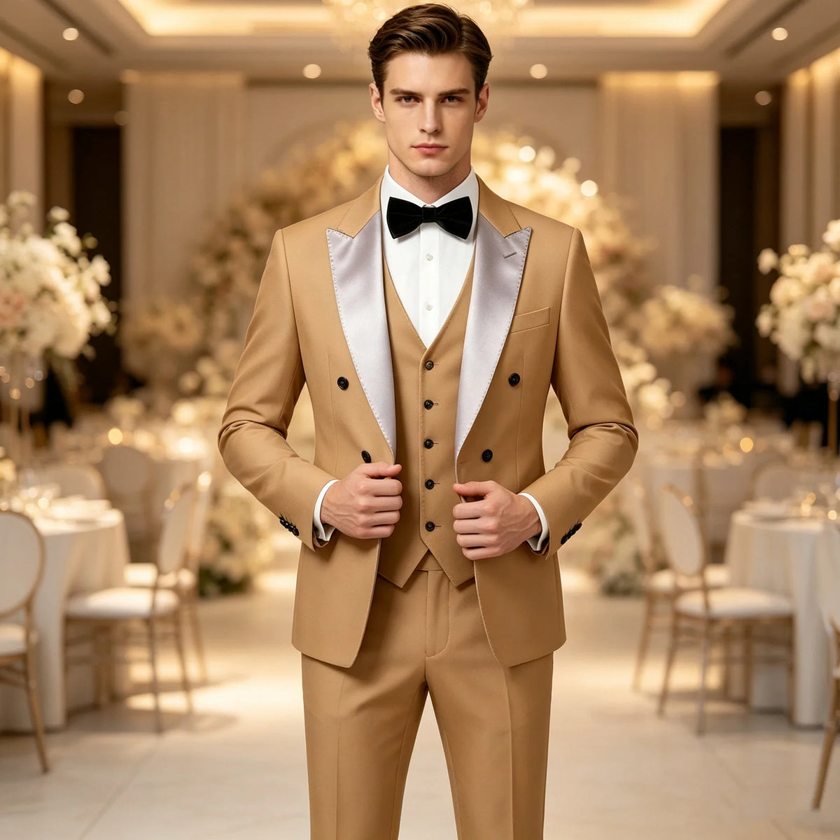 Men's Double Breasted 3 Piece Suit – Slim Fit Tuxedo Set for Weddings & Formal Events