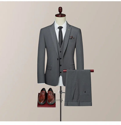 High-Quality Groom's Three-Piece Set Wedding Dress - Slim Fit British Style Business Casual Suit Vest Trousers for Men