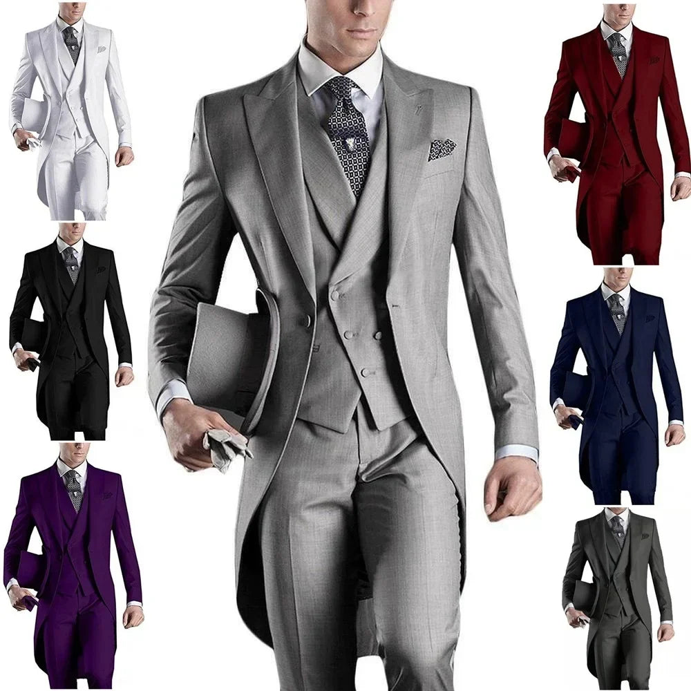 Custom Made White/black/grey/burgundy Tailcoat Men Party Prom Groomsmen Suits For Wedding Tuxedos (Jacket+pants+vest)