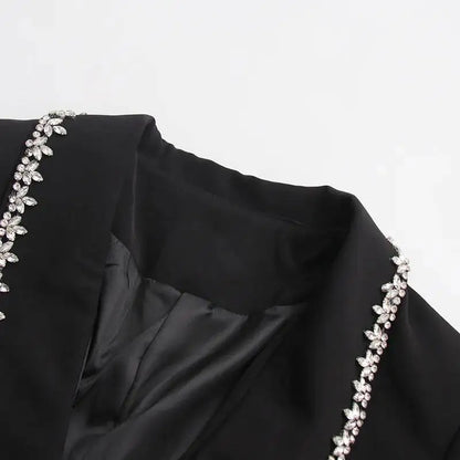 Women Blazer Studded Diamonds Patchwork Cuff Feather Single Button Slim Fit Elegant Jacket High-End Coat New Spring HK11098