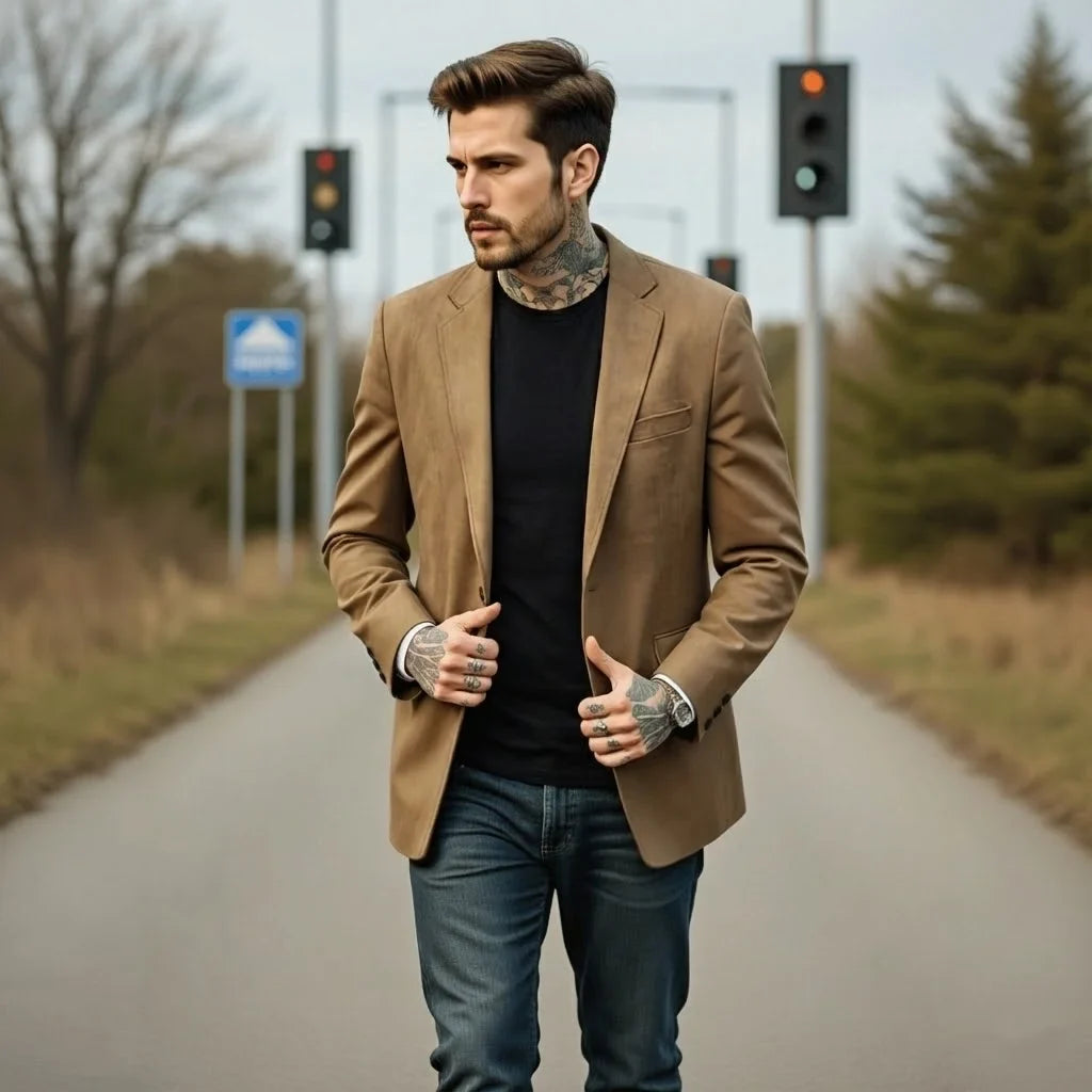 Men's Knit Blazer Casual Work Jacket Single-Breasted – Coffee, Gray, Black, Khaki