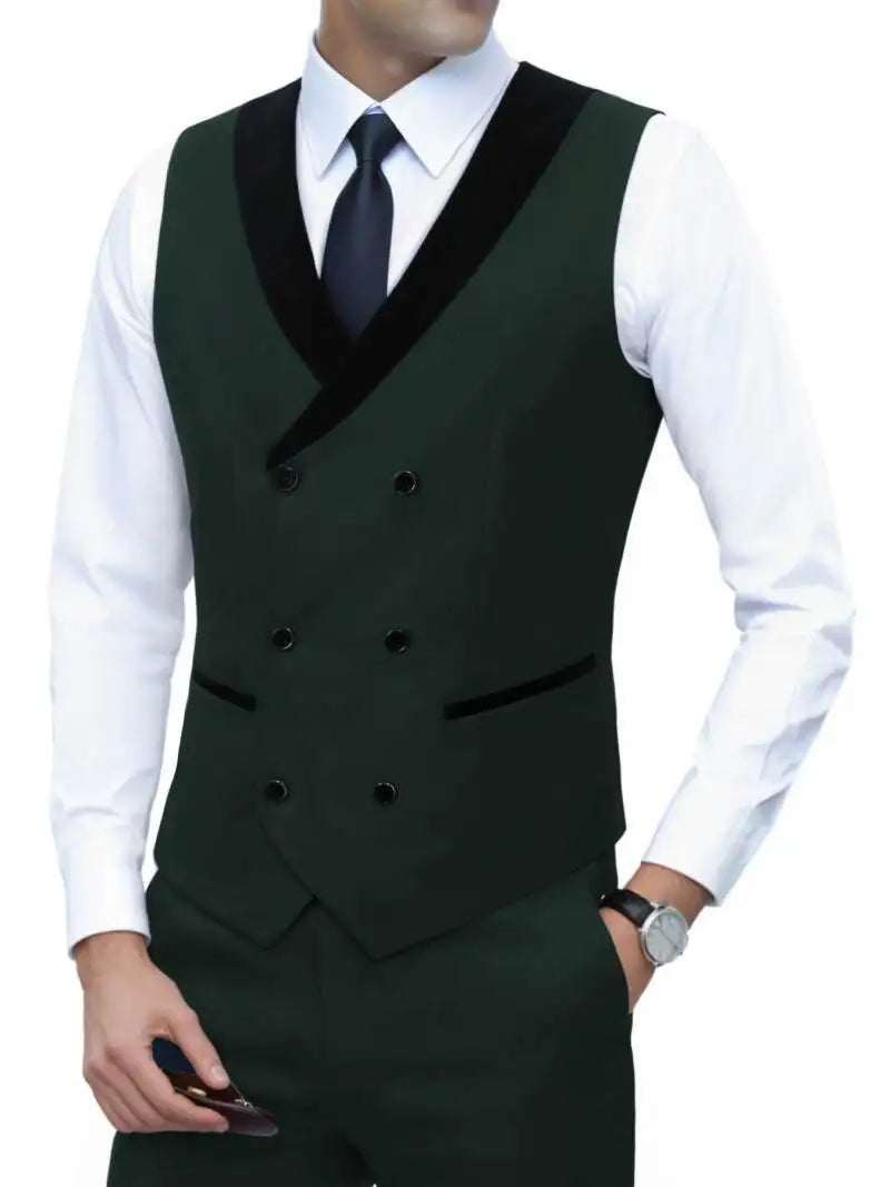 Men's Corduroy Vest Double-Breasted Slim Fit Waistcoat for Business Casual & Formal Occasions
