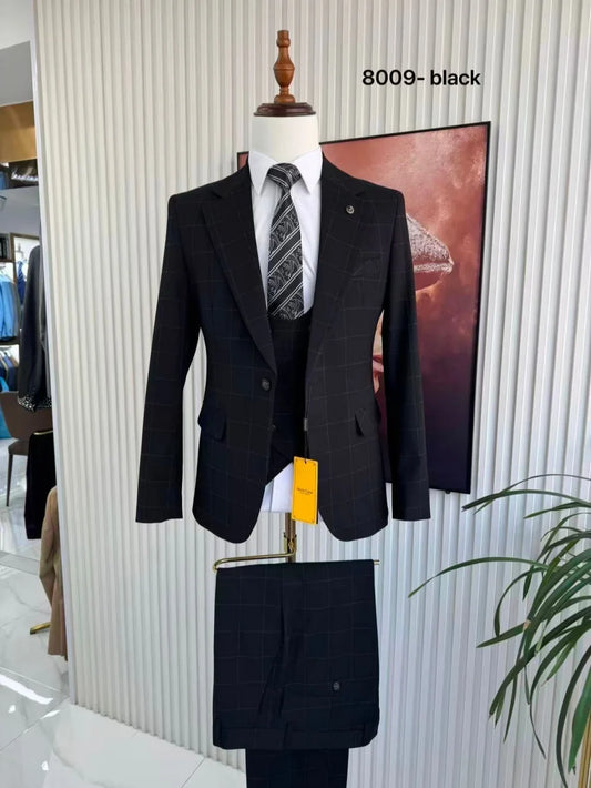 Men's Plaid Tuxedo 3 Pieces Jacket Vest Pants Birthday Party Wear Notched Lapel Suit Set For Men Dancing Wear Long Sleeved Suits