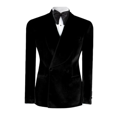Formal Velvet Men's Suits Blazer Double Breasted Jacket 1 Piece Elegant Slim Fit Male Clothing Wedding Men Business Casual Coats