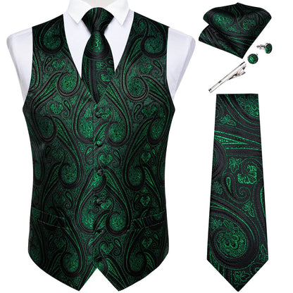 Men's Suit Vest Set with Tie, Handkerchief & Cufflinks for Wedding & Banquet