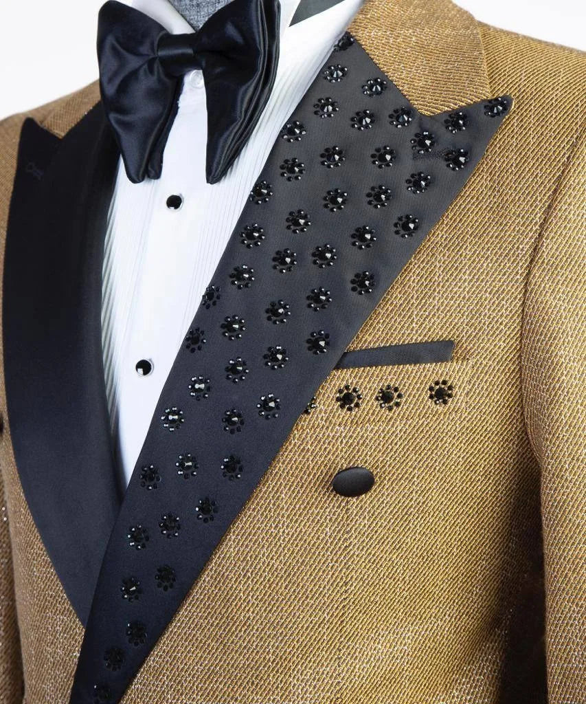 Modern Men's Suits Peaked Lapel Beads 2 Pieces Blazer Pants Business Formal Work Wedding Groom Tuxedo Customized Costume Homme