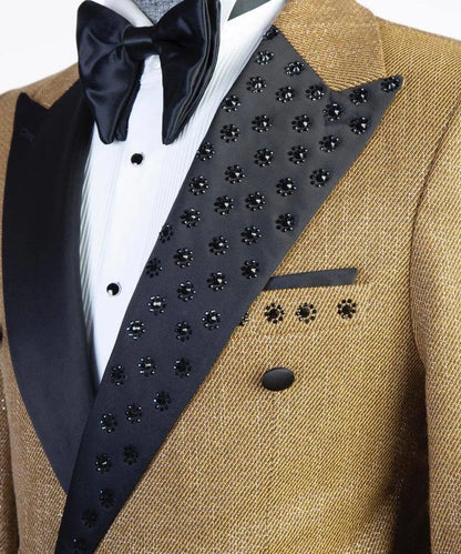 Modern Men's Suits Peaked Lapel Beads 2 Pieces Blazer Pants Business Formal Work Wedding Groom Tuxedo Customized Costume Homme