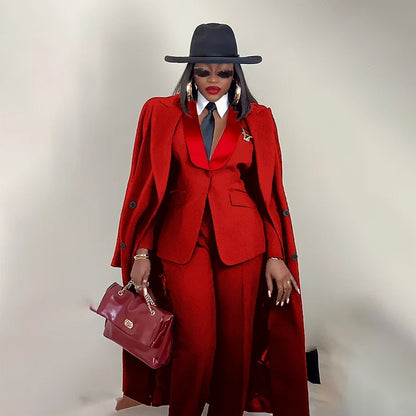 Modern Women's Suit New 3 Piece Pants Sets Blazer+Trousers+Overcoat Office Commute Elegant Style Banquet Dinner Formal Wear