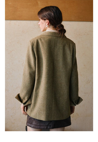 Women's Blazer Floral Spliced Jacquard Cuff Blazers Spring 2026 Old Money Style Oversize Long Wool Coats GO57DN002081