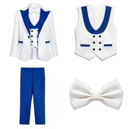 Boys Suit Set 4 Piece Kids Formal Tuxedo Paisley Blazer Vest Pants for Wedding