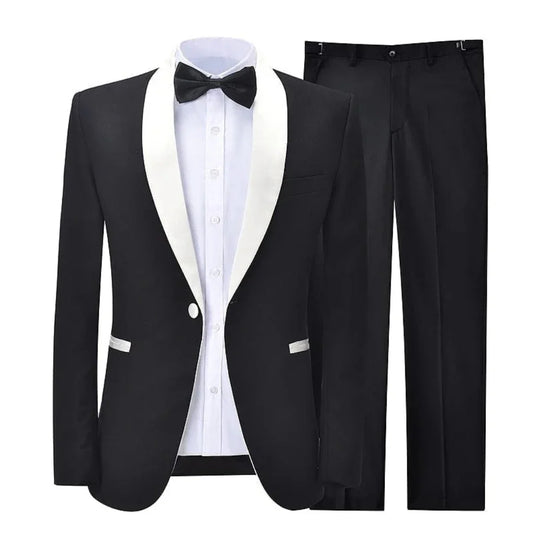 Men Suit 2 Pieces Black With White Lapel Single Button For Wedding Banquet Birthday Party Business Work Daily Jacket And Pants