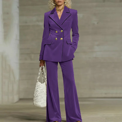 Luxury Women Yellow Velvet Clothing Double-Breasted Blazer+Pants Sets Elegant Winter Daily Suit Slim Fit Office Outerwears