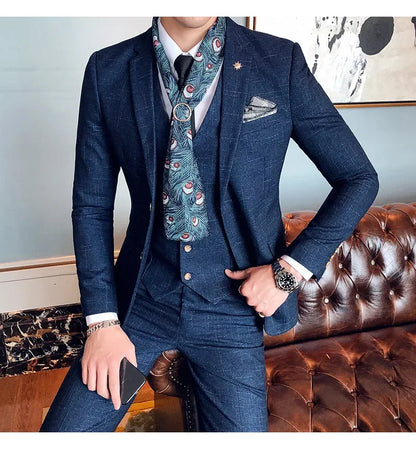 Men's 3-Piece Striped Formal Suit – Blazer, Vest & Trousers | Italian Style Business Gentleman