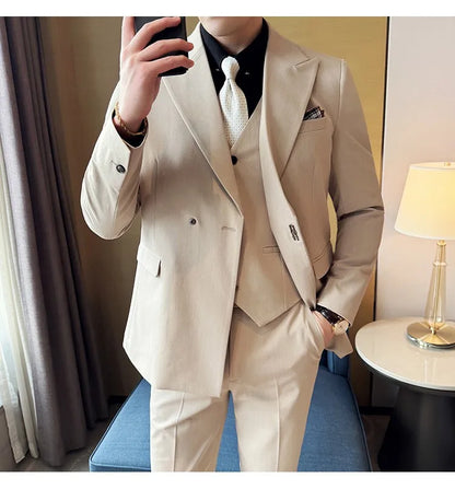 Men's 3-Piece Slim Fit Suit Set – Jacket, Vest & Pants for Wedding, Prom & Business