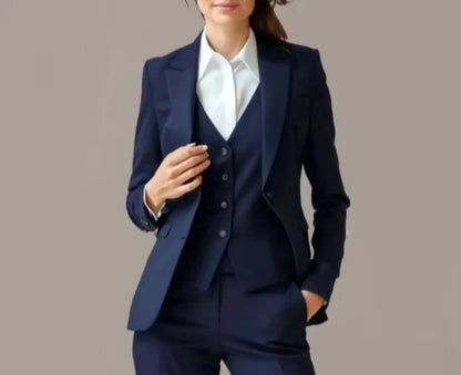 Women's Navy Blue 3 Pcs Suit Tailored Pant Suit Set Custom Formal Female Outfit  Dress Business Office Suit (Jacket+Vest+Pants)