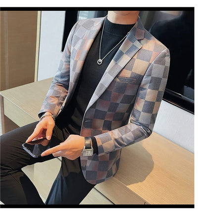 British Style Luxury Plaid Suit Jacket 2025 Spring New Men High-end Business Slim Blazers Groom Wedding Social Party Dress Coats