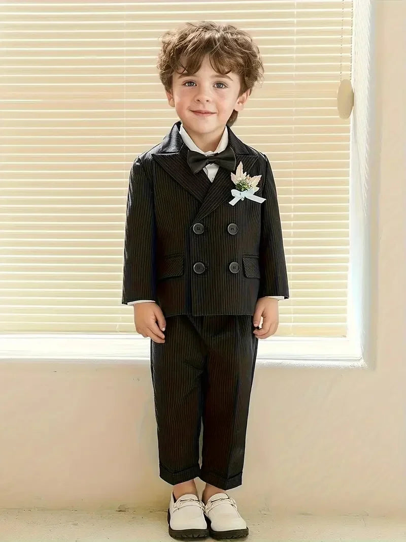 1-11 Years Boys Spring 4Pieces /Set Jacket Vest Pants Bowtie Wedding Suit Gentle Kids Birthday Dress Children Piano Host Costume