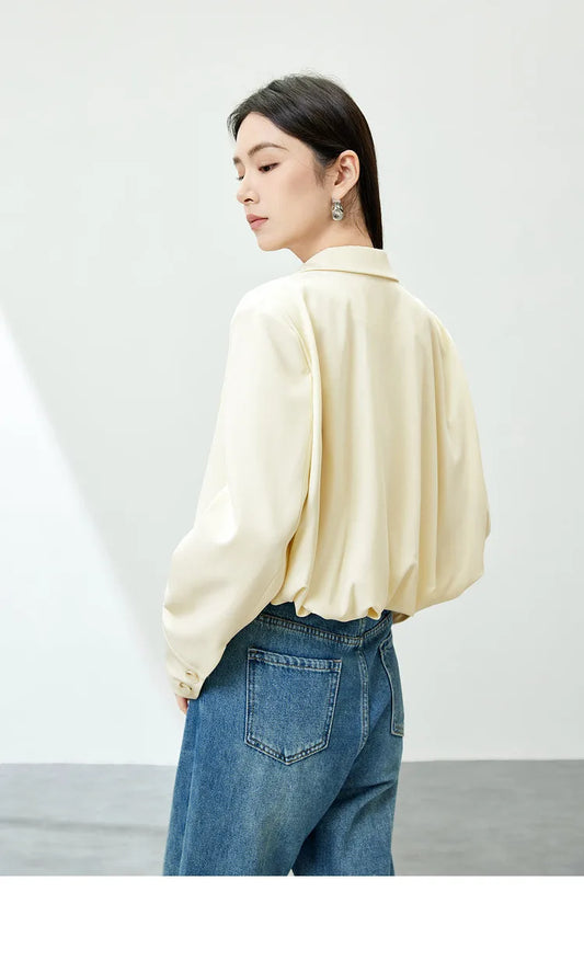 Women's Cropped Blazer 2026 Spring Autumn Elegant Ladies Padded Shoulder Tailored Coat Female Clothing 151X58977X