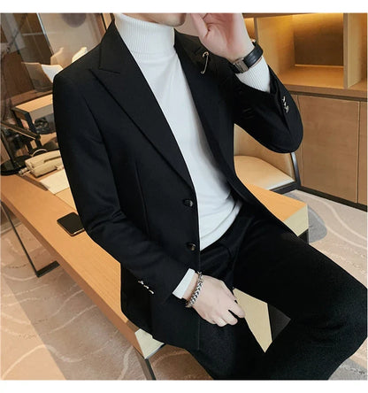 Autumn Pin Decoration Men Blazers Casual Suit Jacket Single Breasted Streetwear Social Business Dress Coat Wedding Groom Jacket