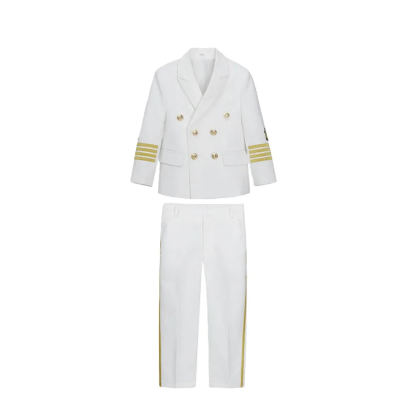Boys Grils Pilot Uniform Suit Kids Formal Jakcet Pants Tuxedo Wedding Dress Children Birthday Photography Outfit Set