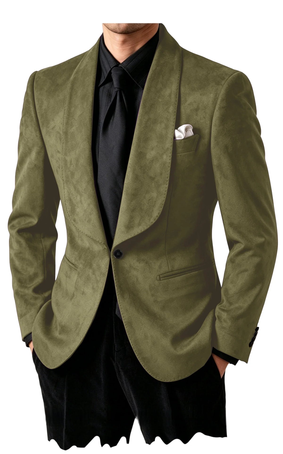 Luxury Men's Faux Suede Blazer Shawl Lapel 1 Button Slim Fit Tuxedo Jacket Business Casual For Wedding Party Prom Suit Coat