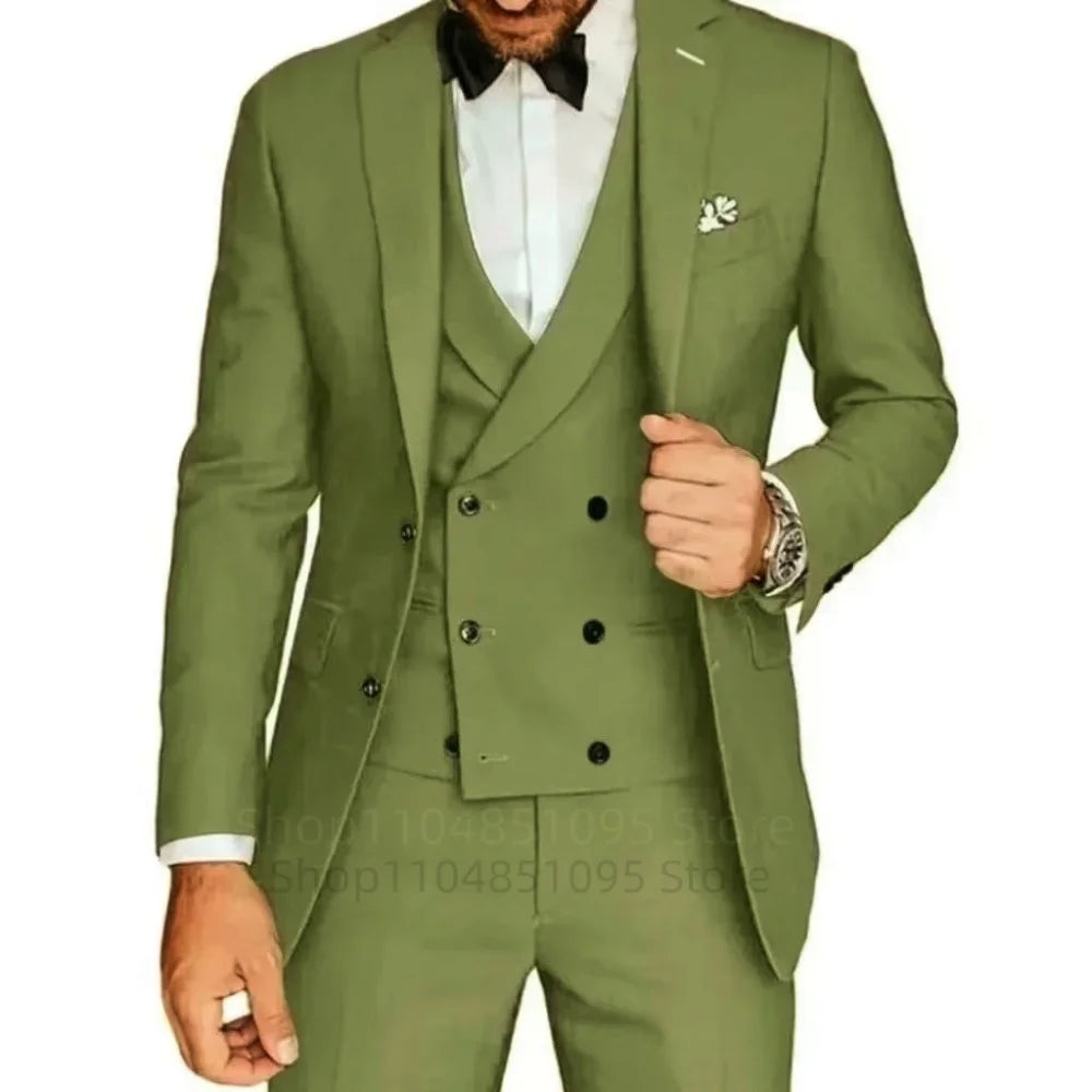 Costume de smoking 3 pièces gris coupe ajustée pour homme avec revers cranté, pour marié, mariage, affaires, ensemble veste, pantalon, gilet